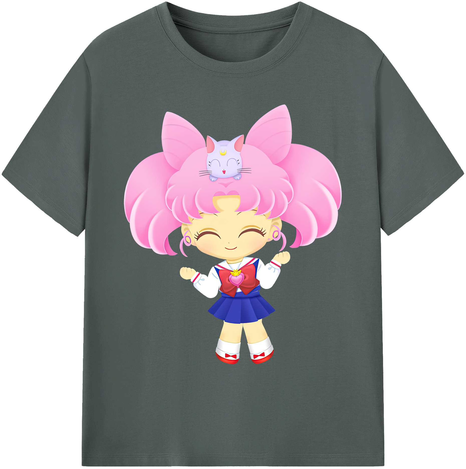 （画像用） 美少女戦士セーラームーン ちびうさ Sailor Moon Chibiusa Tsukino Usagi Small Lady Serenity 綿100％ メンズ半袖Tシャツ｜肌触りやわらか＆通気性